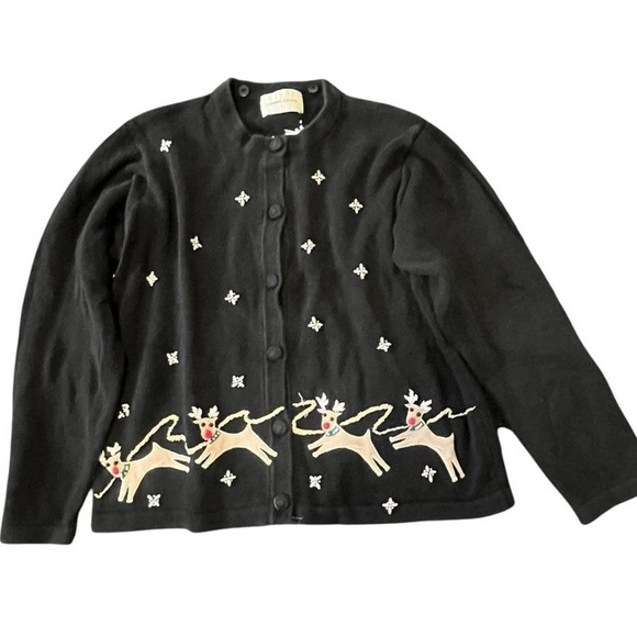 Lemon Grass Sweaters - Vtg. Black and white reindeer cardigan holiday #reindeercardigan #vintag…